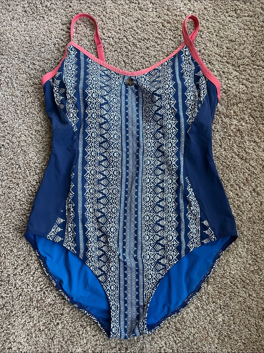 L.L. Bean Navy Blue One-Piece Swimsuit with Pink Trim Size 14